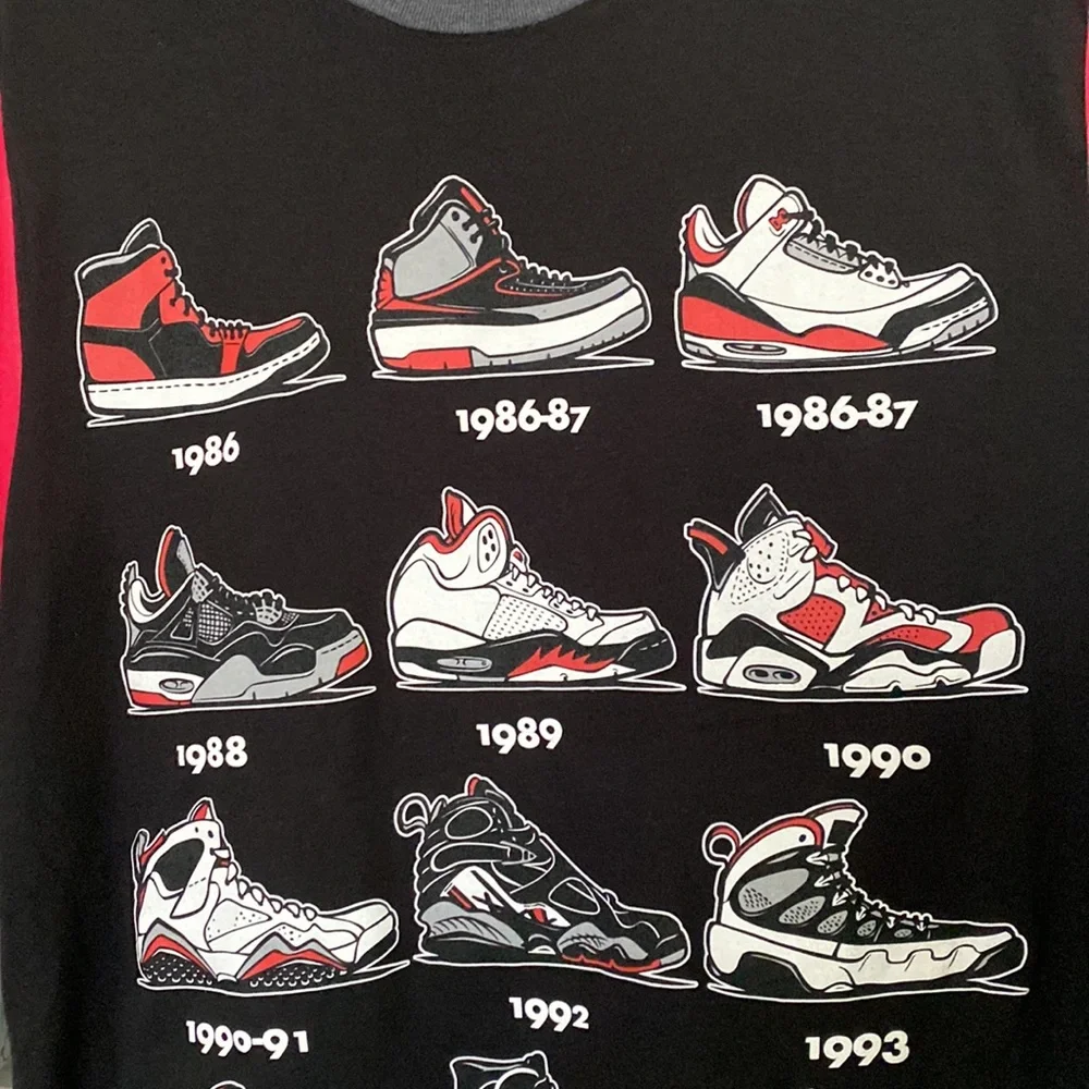 ❌SOLD❌🎁Streetwear Retro Kicks Black Red Evolution of Air Jordan Shoes Shirt New_6